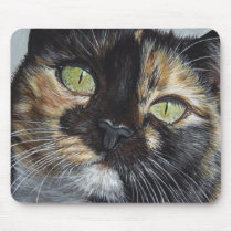 Cali's Stare Tortie Tortoiseshell Cat Painting Art Mousepads