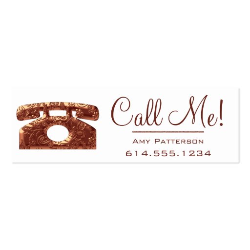 Call Me! Copper Telephone Dating Profile Cards 2 Business Card Template (front side)