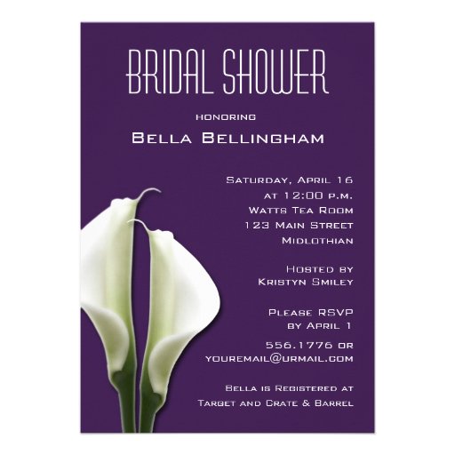 Calla Lillies Bridal Shower Invitation on Purple