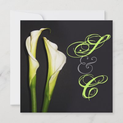 Calla lillies swirls text wedding Invitations by custom stationery
