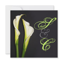 Calla lillies + swirls text, wedding Invitations