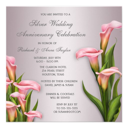 Calla Lily 25th Wedding Anniversary Party Custom Invitation
