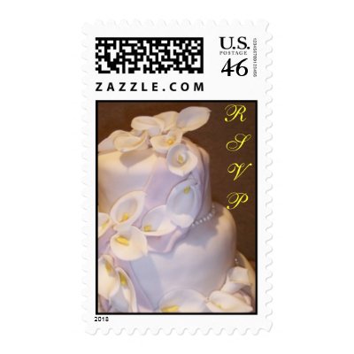 Calla Lily and Pearls Wedding Cake Postage Stamps by SweetRascal