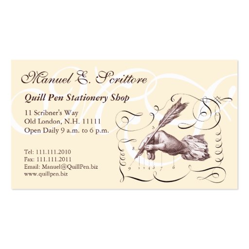 Calligraphic Business Card for Writer, Bookstore (back side)