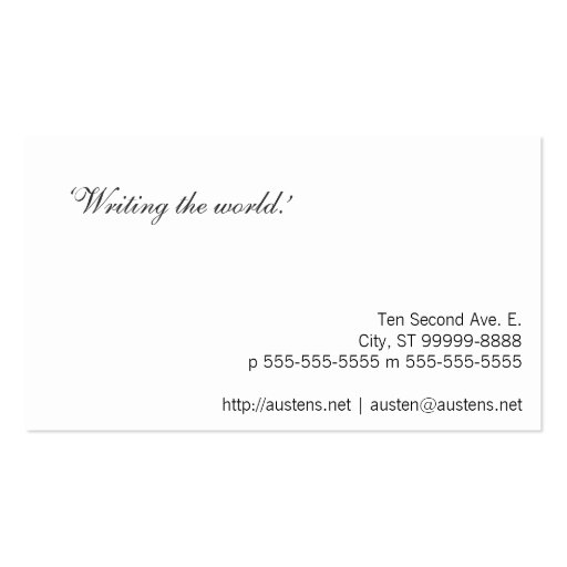 Calligraphic Fountain Pen Business Card Template (back side)