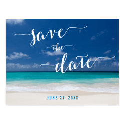 Calligraphy Beach Save The Date Postcards