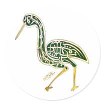 Calligraphy Bird (Stork) Round Sticker