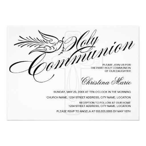 Calligraphy Dove and Cross First Holy Communion Invites
