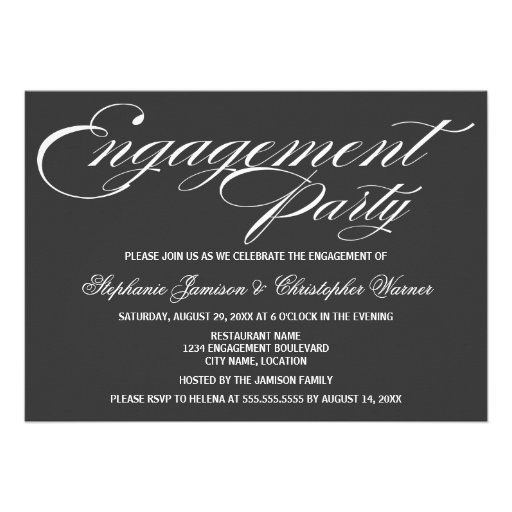 Calligraphy Elegance Gray Engagement Party Custom Invitations (front side)
