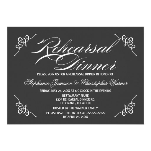 Calligraphy Elegance Gray Rehearsal Dinner Personalized Invitation