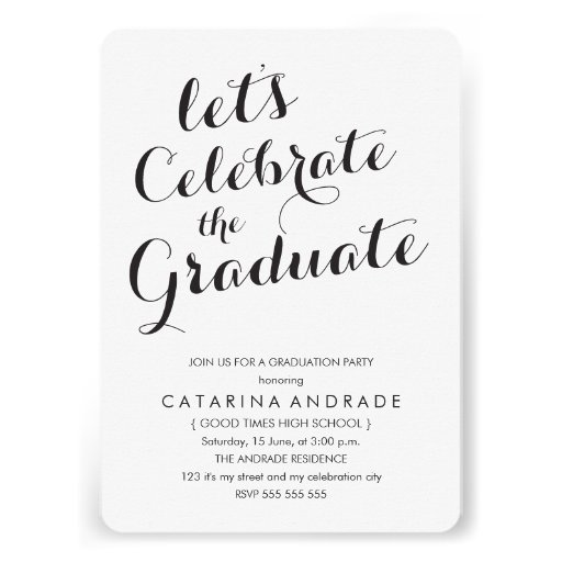 Calligraphy Graduation Party Photo Black White Personalized Invite
