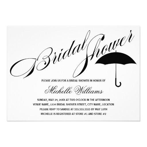 Calligraphy Umbrella Bridal Shower Invitation