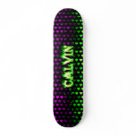 Calvin skateboard green fire and flames design
