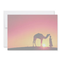 Camel and driver at sunset, India Custom Announcement