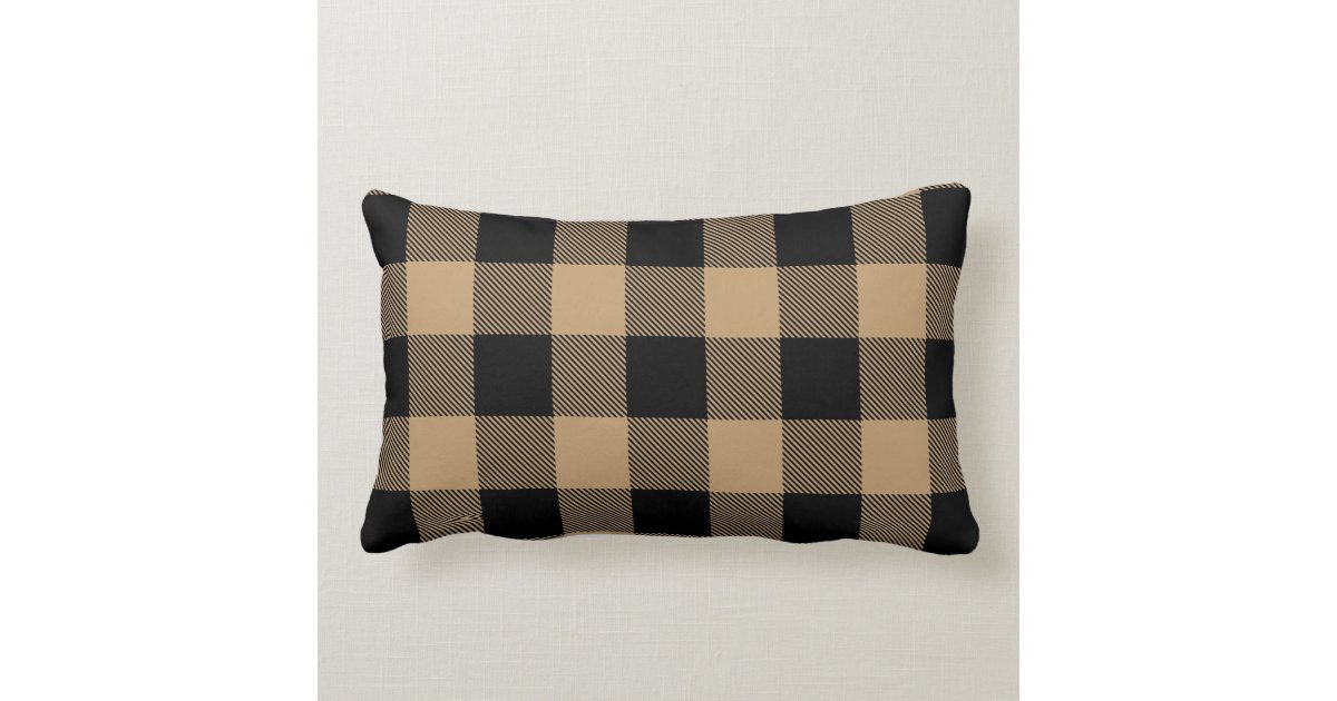 Camel Tan Black Buffalo Check Plaid Lumbar Pillow Zazzle
