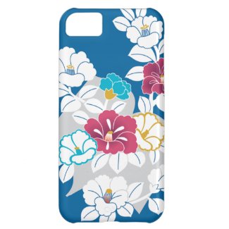 Camelia motifs on a blue background iPhone 5C cover