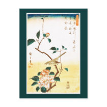 Camellia and Bush Warbler, Utagawa Hiroshige postcards by masterpiecesofart Camellia and Bush Warbler, Utagawa Hiroshige postcards