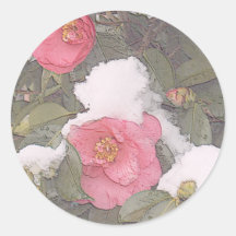 CAMELLIAS in the SNOW by SHARON SHARPE Round Sticker