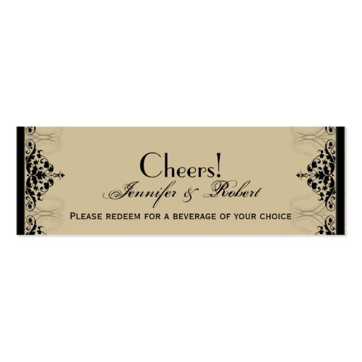 Camelot Gold Black Scrolls Wedding Drink Ticket Business Card Template (front side)