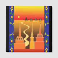 Camels beyond the city refrigerator magnets