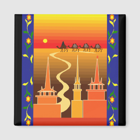 Camels beyond the city refrigerator magnets