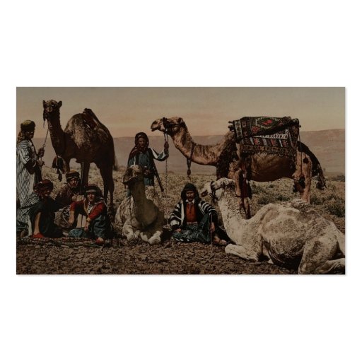 Camels halting in the desert, Holy Land vintage Ph Business Card Template (back side)