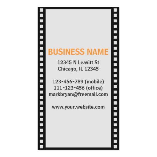 Camera Icon with Film Strip for Photographer Business Cards (back side)
