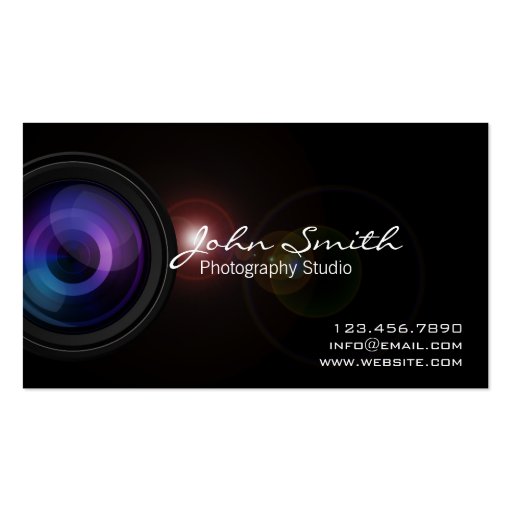 Camera Len & Light Flare Photography business card (front side)