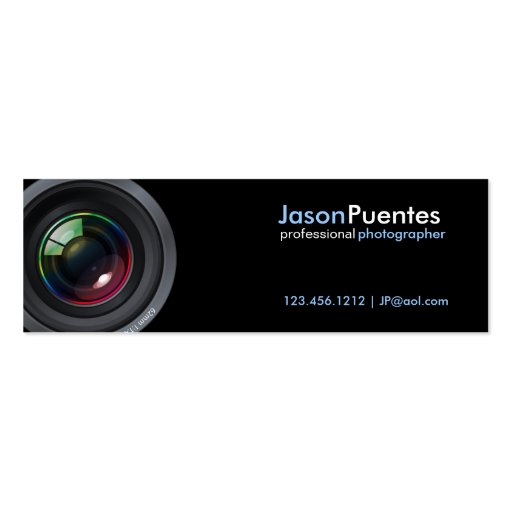 Camera Lens on Black Background Business Cards (front side)