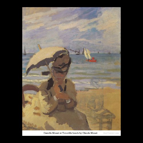 Camille Monet at Trouville beach by Claude Monet Posters