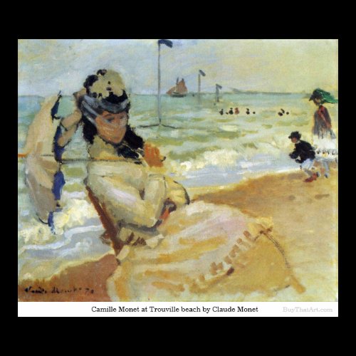 Camille Monet at Trouville beach by Claude Monet Print