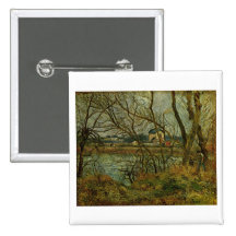 Camille Pissarro - Grey Day Banks Oise 1878 Oil Pinback Button