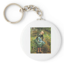 Camille Pissarro - Peasant Girl w. Stick 1881 Oil Keychain