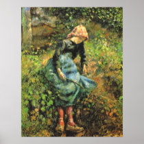 Camille Pissarro - Peasant Girl w. Stick 1881 Oil Print