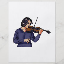 Camisa femenina del azul del jugador del violín tarjeton