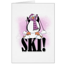 Camisetas y regalos del esquí del pingüino tarjetas
