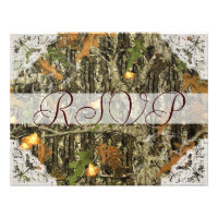 Camo and Antique White Lace Wedding RSVP Custom Announcement