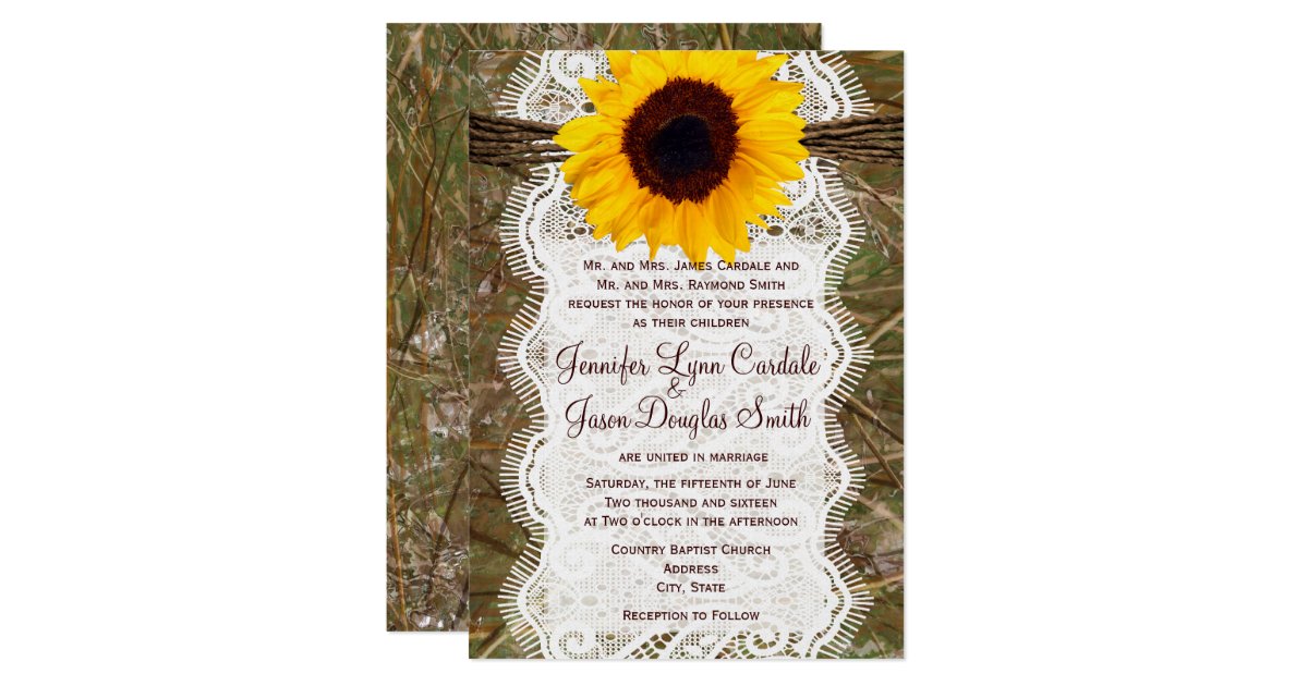 Camo and Lace Sunflower Wedding Invitations Zazzle