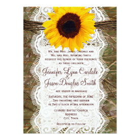 Camo and Lace Sunflower Wedding Invitations