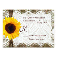 Camo and Lace Sunflower Wedding RSVP Cards