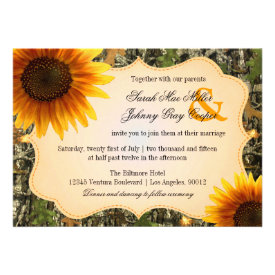 Camo and Orange Sunflower Wedding Invitation