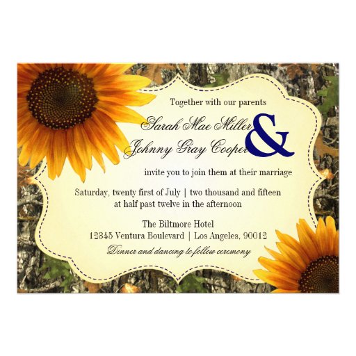 Camo and Orange Sunflower Wedding Invitation