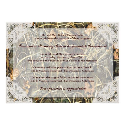 Camo and White Lace Wedding Invitation