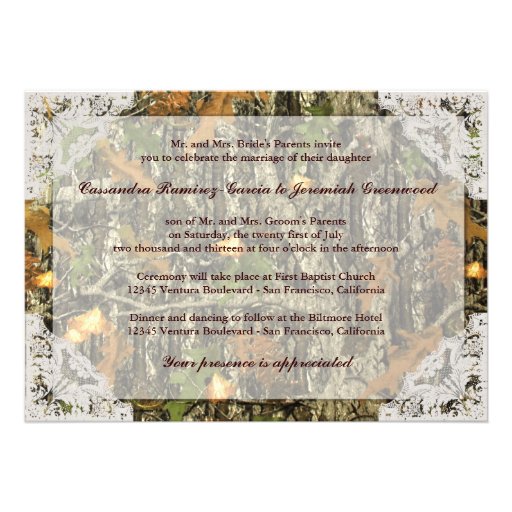 Camo and White Lace Wedding Invitation
