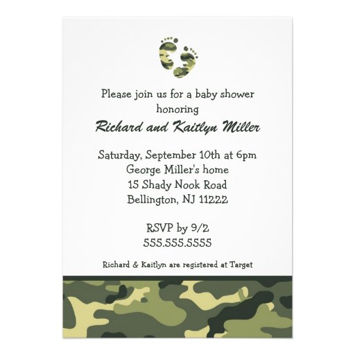 Camo Army Green Baby Feet Shower Invitation (front side)