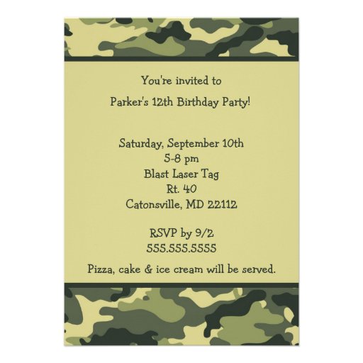 Camo Army Green Birthday party invitation