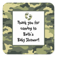 Camo Baby Shower Feet Favor Sticker green 