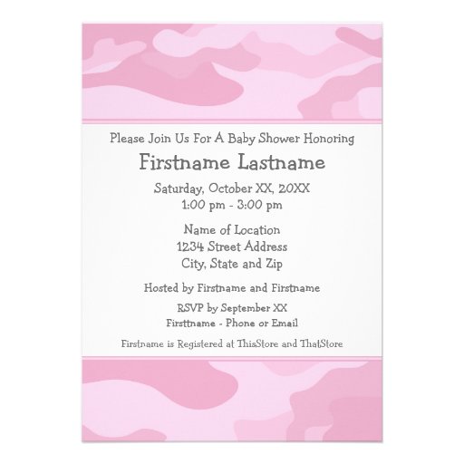 Camo Baby Shower or Party - light pink Personalized Announcements