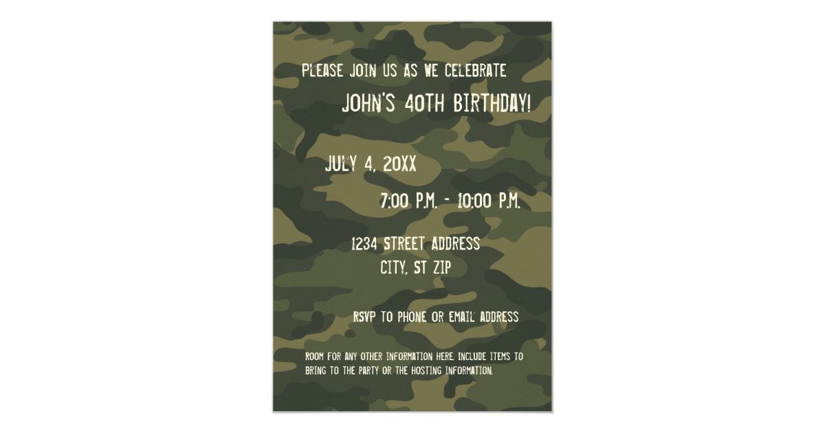 Camo Birthday Party Invitation | Zazzle