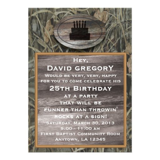 Camo Birthday Party Invitation (front side)